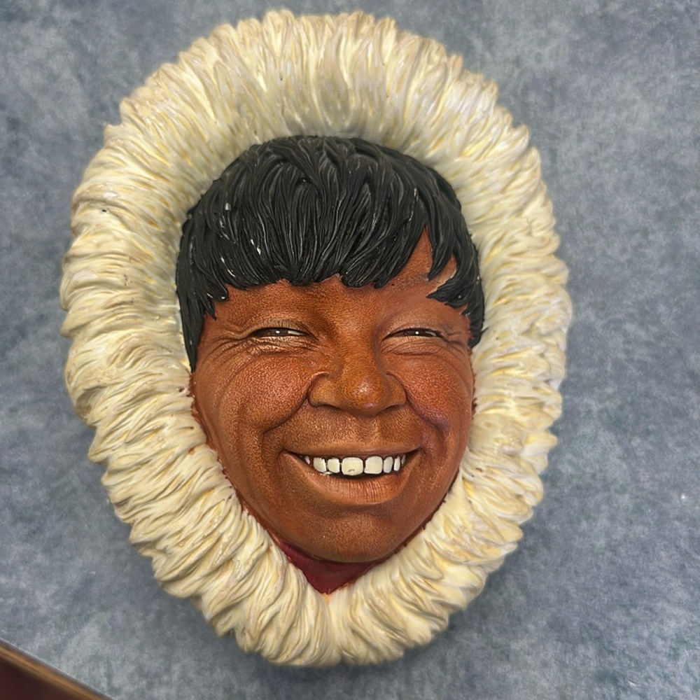 Bosson's Chalkware Head Vintage 1968 Inuit Eskimo Head Sculpture Wall Hanging
